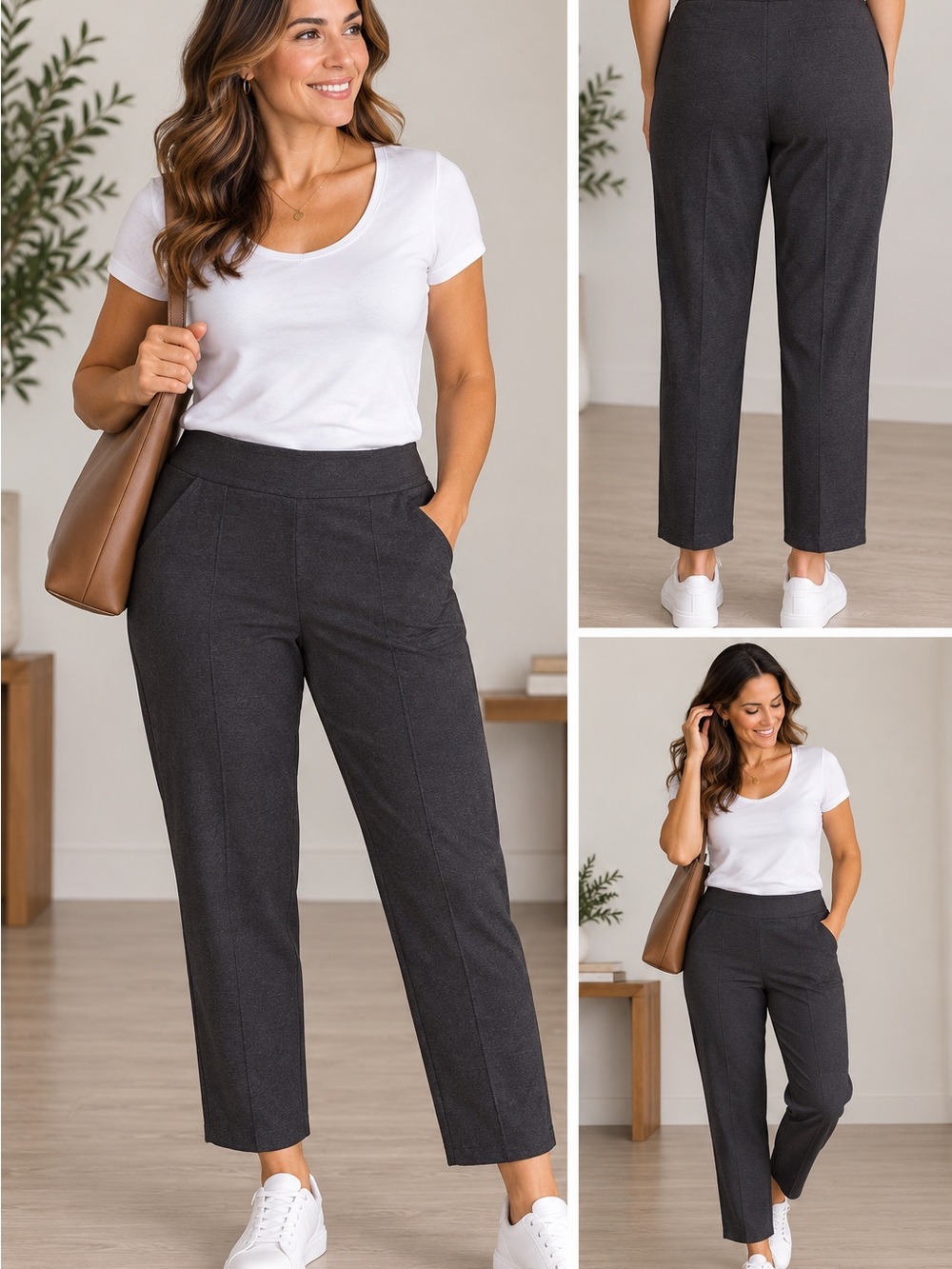 Tribal Straight-Leg High-Waist Pants - Charcoal Gray